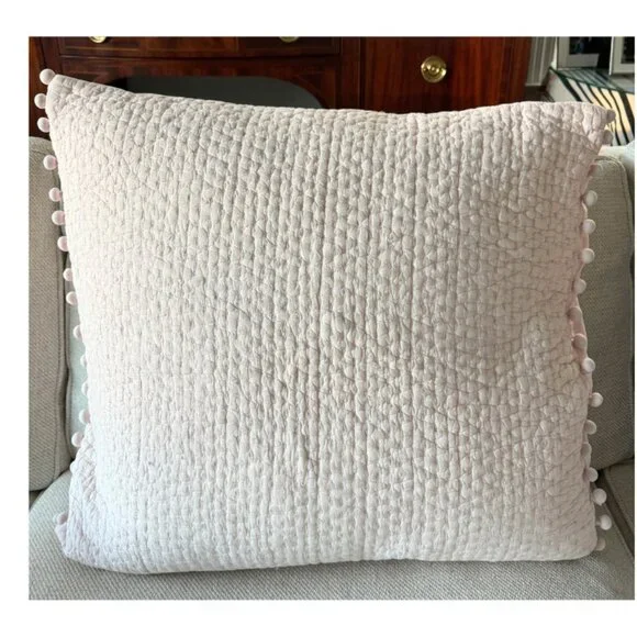 Serena & Lily Pink Quilted Euro Shams with Pom Poms (2) - Picture 2 of 5